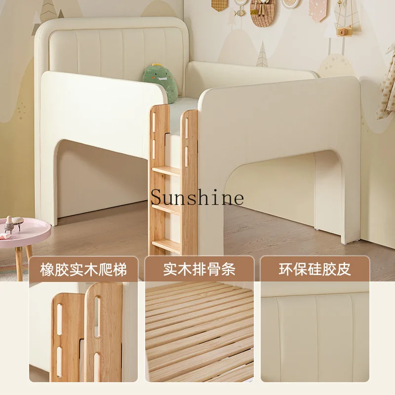 Simple modern half-height children's bed single boy master bedroom can store and play solid wood ladder