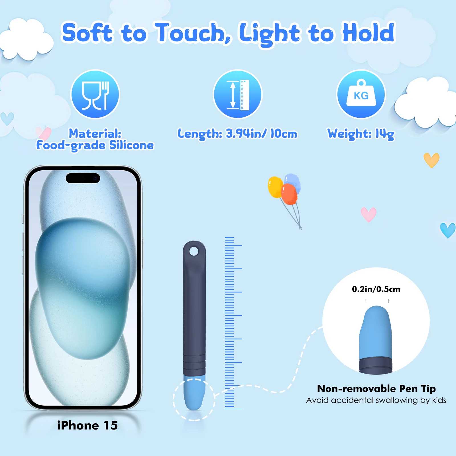 قلم ستايلس للأطفال لشاشات اللمس، عبوتان مع أربطة، سيليكون ناعم لأجهزة iPad وiPhone والأجهزة اللوحية ونار كيندل وجميع شاشات اللمس #3
