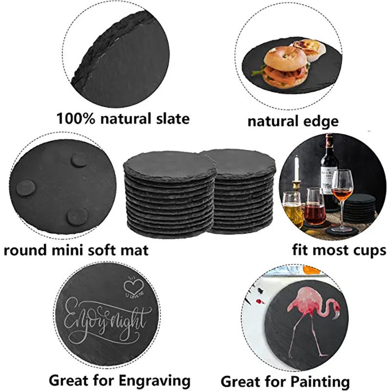 Natural Round Slate Coasters Creativity Solid Color Natural Stone Coasters for Coffee Table Home Bar Stone Cup Coaster