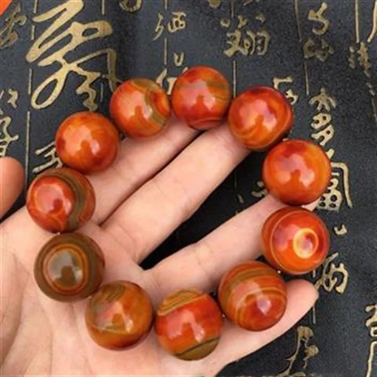 20mm Natural Agate Bracelet Men Women Healing Gemstone Fine Jewelry Genuine Red Striped Agate Big Bead Bracelets Men Bangles