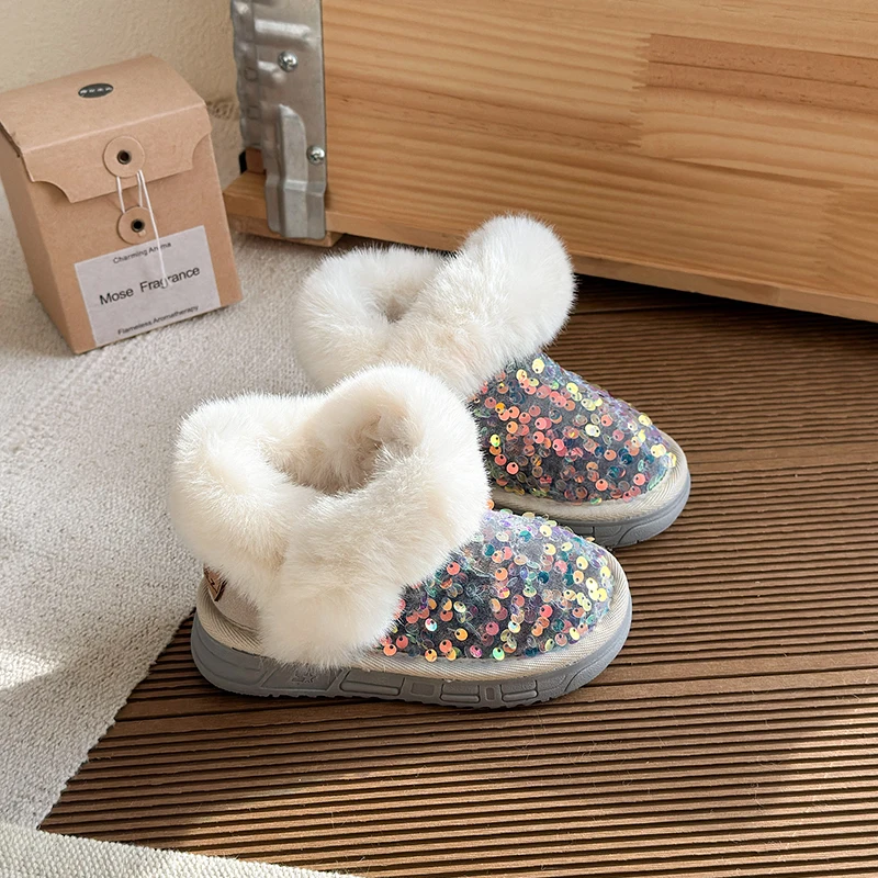 Waterproof Children Shoes Snow Boots New Winter Girls Thick Plush Shoes Baby Girls Warm Shoes Non-slip Kids Princess Boots 23-36