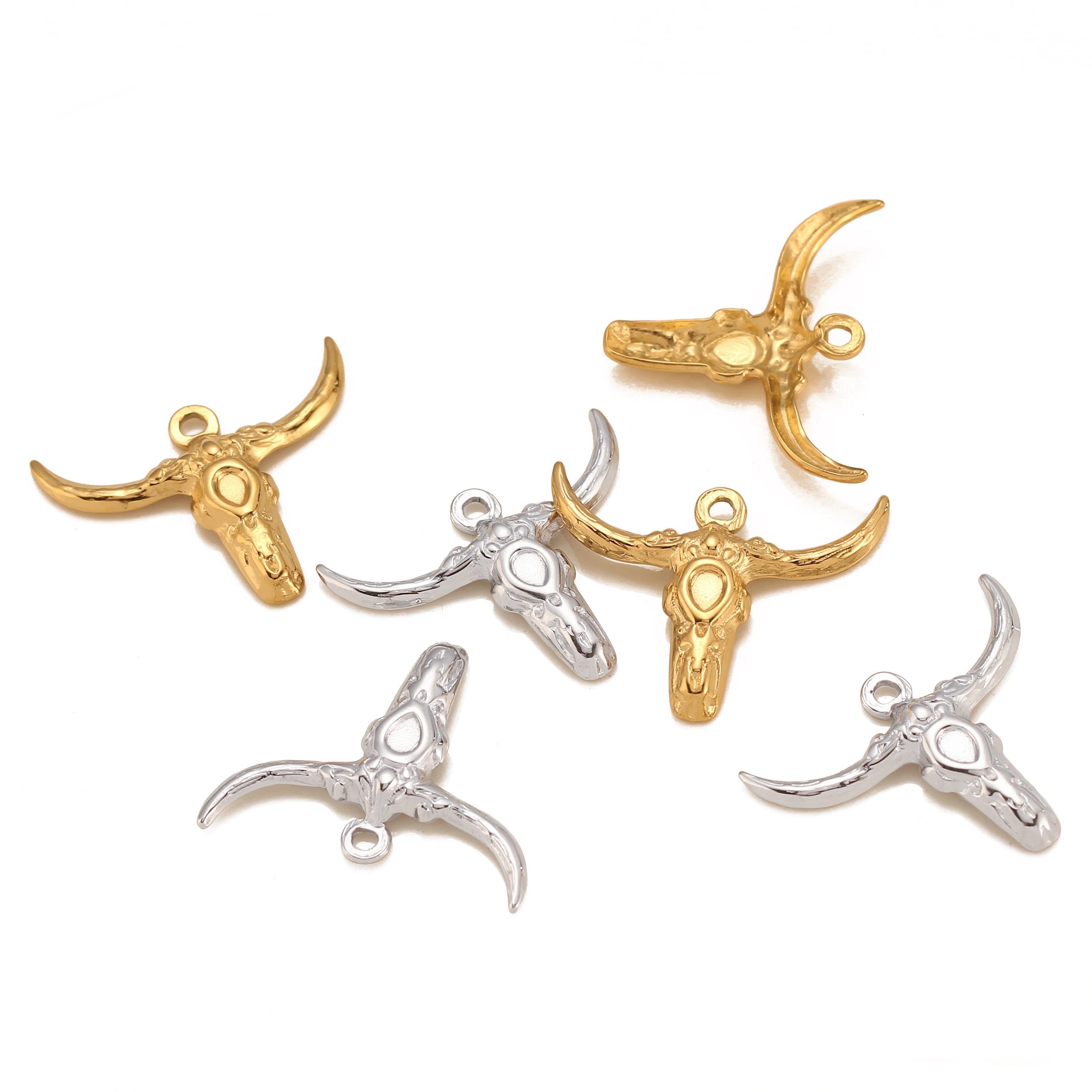 3Pcs/Lot Western Cattle Head Charms Stainless Steel National Cow Pendant for Earring Necklace Bracelet Jewelry Making Wholesale