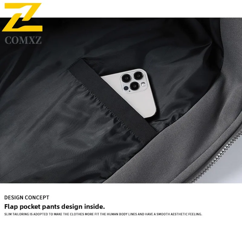 COMXZ 2025 Mens Fake Two Piece Sherpa Hooded Thickened Winter Jacket Waterproof Windproof Outdoor Sports Lightweight Coat