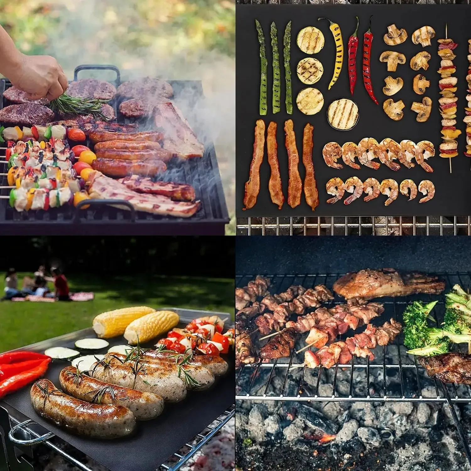 4Pcs Mats for Gas Grill Reusable BBQ Grill Mats Pad Oven Accessories Cooking Plate Outdoor Picnic Party Grilling Mat Tool