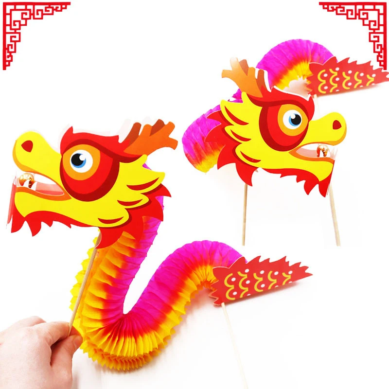 Chinese New Year Dragon And Lion Dance Paper Cutout Gift Nostalgia Children's Handicrafts Toys Lion Awakening