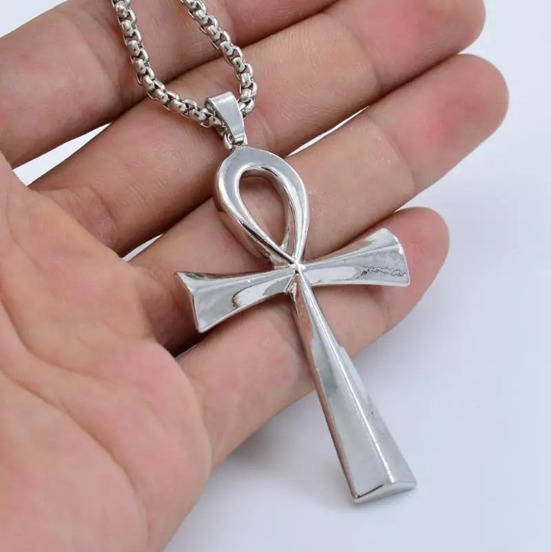 Luxury Fashion Stainless Steel Ankh Necklace Cross  Pendant God Ankh Cross Pendant Necklace Hip Hop Punk Party Necklace Jewelry