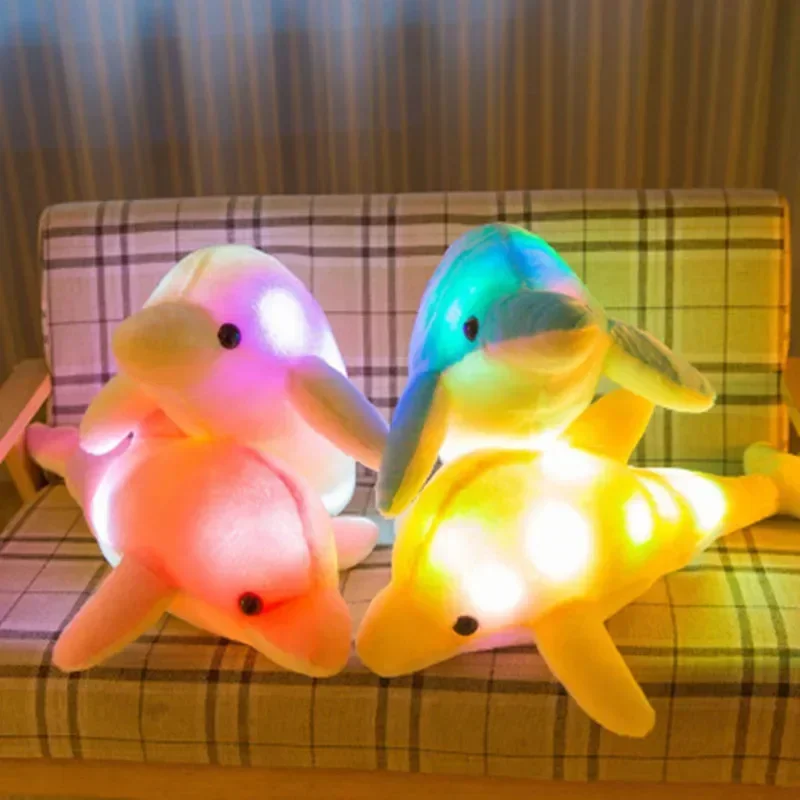 1pc 32cm Cute Creative Luminous Plush Toy Dolphin Doll Glowing LED Light Animal Toys Colorful Doll Pillow Lovely Gift