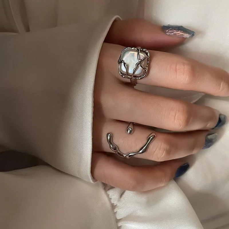Women's 925 Sterling Silver Geometric Pearl Ring, Elegant Gift