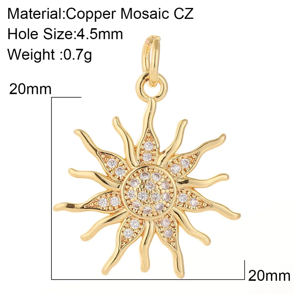 Brilliant Sun Pendant Charms for Jewelry Making Supplies Metal Copper Densely Laid Zircon Golden Color Diy Earring Necklace