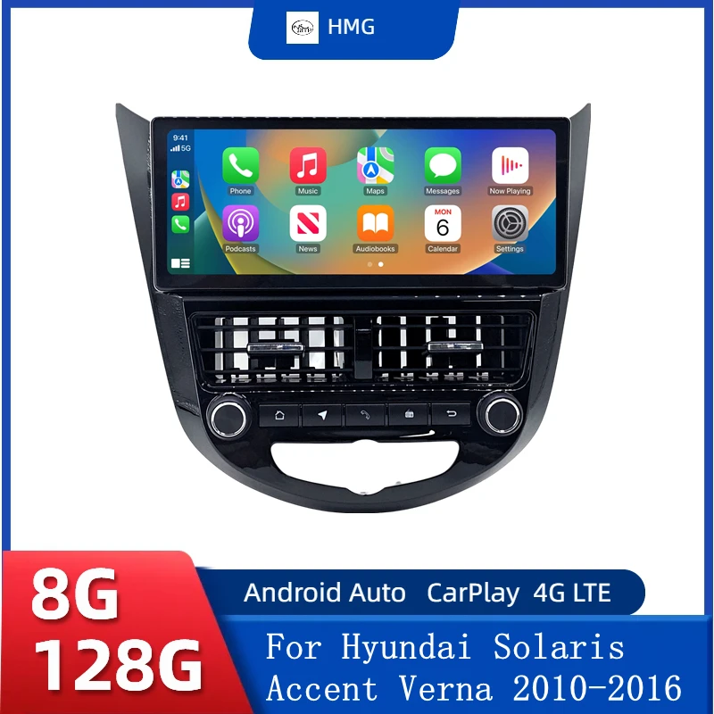 

HMG Android 14 For Hyundai Solaris Accent Verna 2010-2016 Car Stereo Multimedia Radio Player CarPlay Auto GPS Navigation 10.25