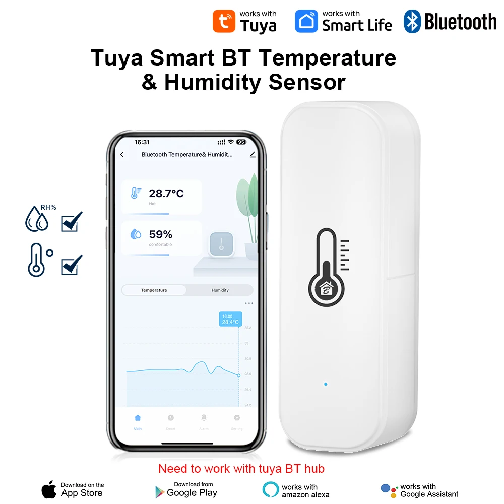 Mini Capteur de Température et d'Humidité Bluetooth, Compatible avec Tuya, Télécommande, Hygromètre Therye.com, pour la Maison