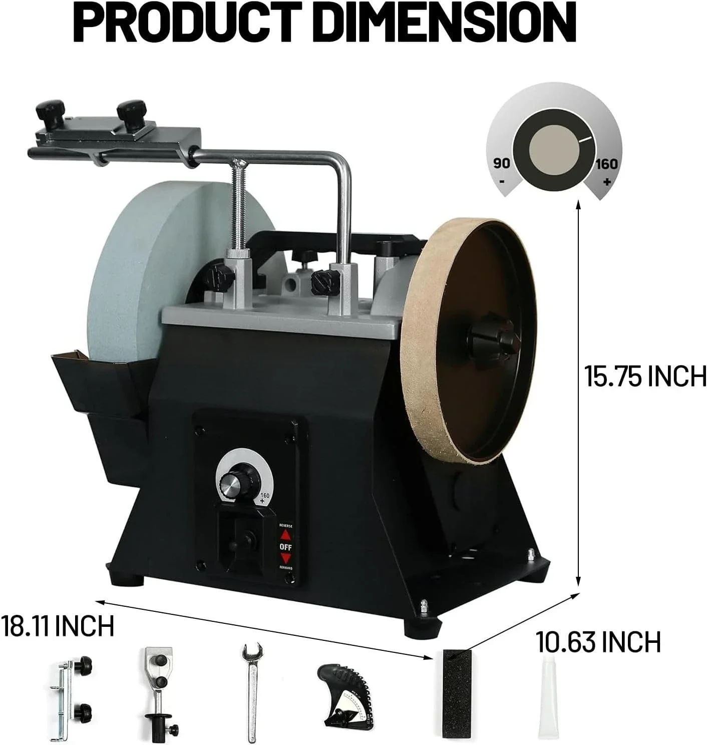 10-Inch Variable Speed Wet Sharpening System, 1.2-Amp Two-Direction Water Cooled Wet Stone Grinder 90-160RPM