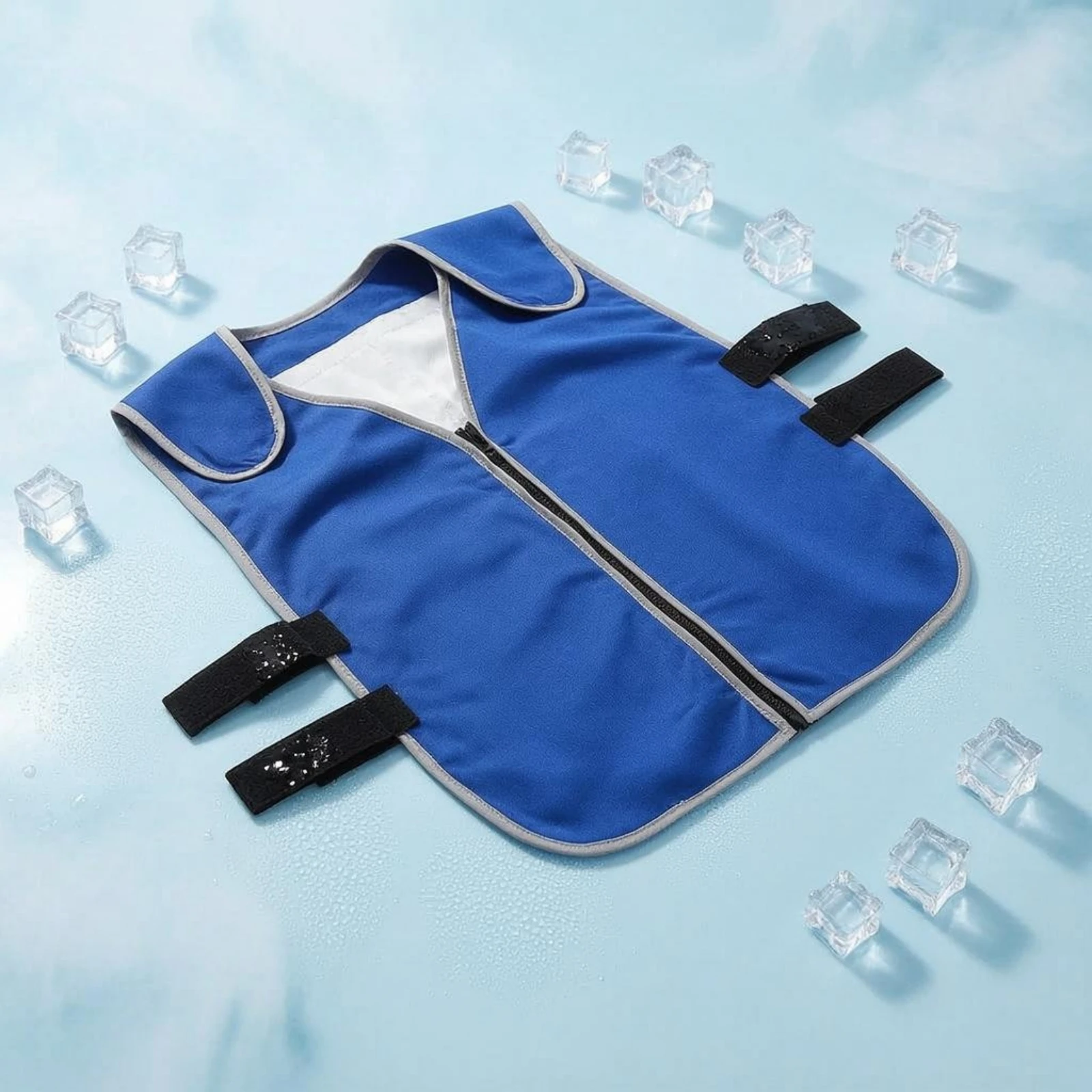 Cooling Vest Hook-and-Loop Straps Zipper Cooling Vest Clothing Gray Trim Unrestricted Movement