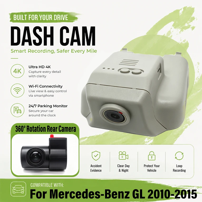 Dedicated 4K DashCam For Mercedes-Benz GL X164 GL500 GL450 GL350 2010-2015 Car DVR Plug and play Dash Cam Wifi Camera Video