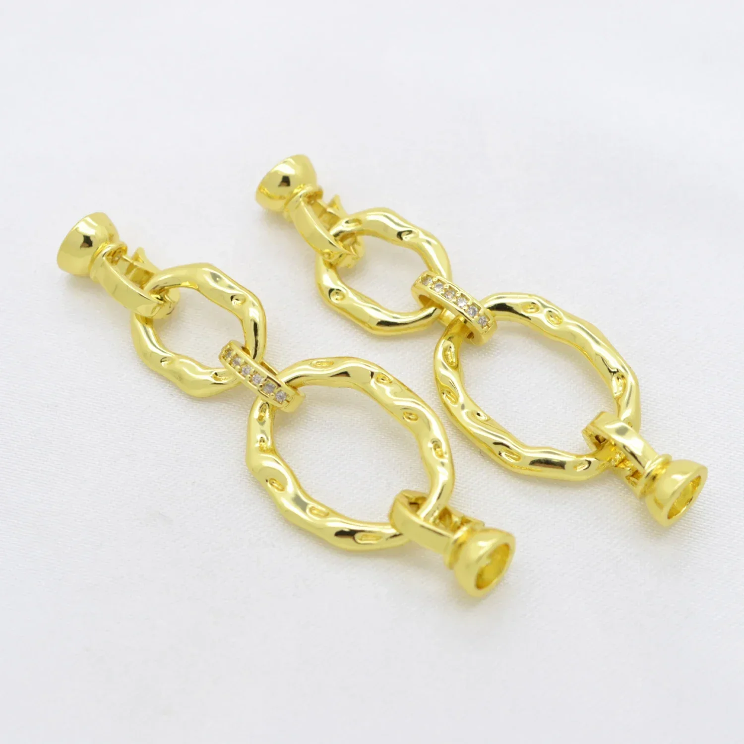 1 Piece Connector for Diy Jewelry Double Oval Necklace Finishing Buckle Gold Plated Inlaid Zircon Double Ring ClaspsAccessories