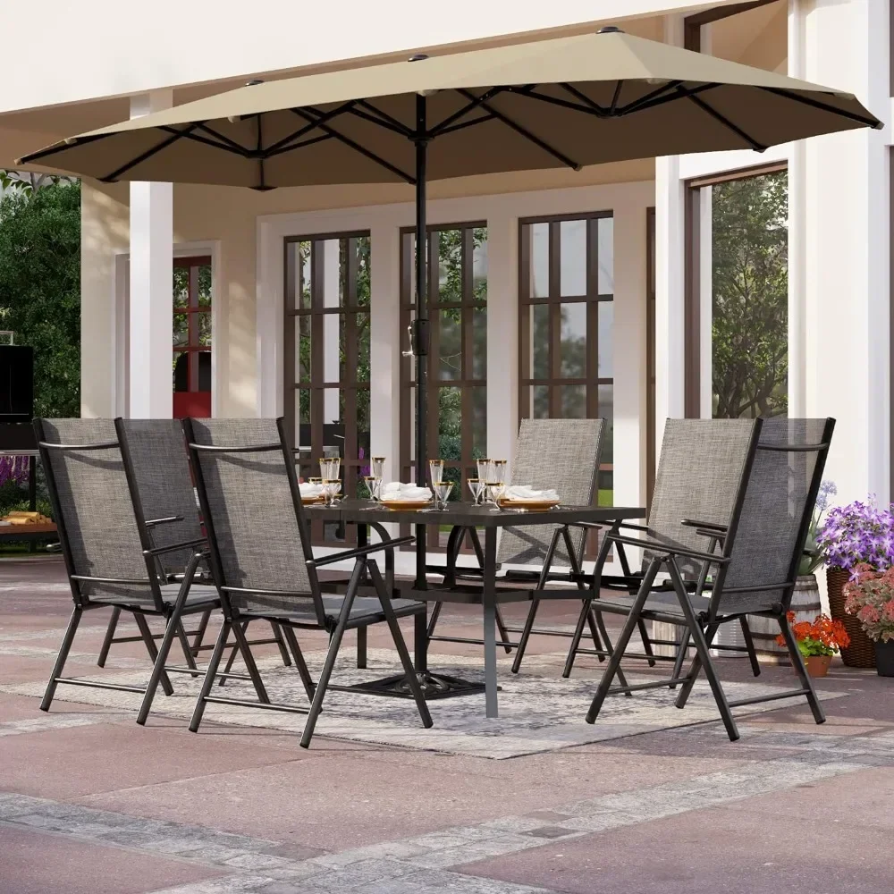 for 7 Piece Outdoor Dining Set with Umbrella, Patio Furniture Diner Set with Foldable Patio Chairs & Outdoors Table for Yard