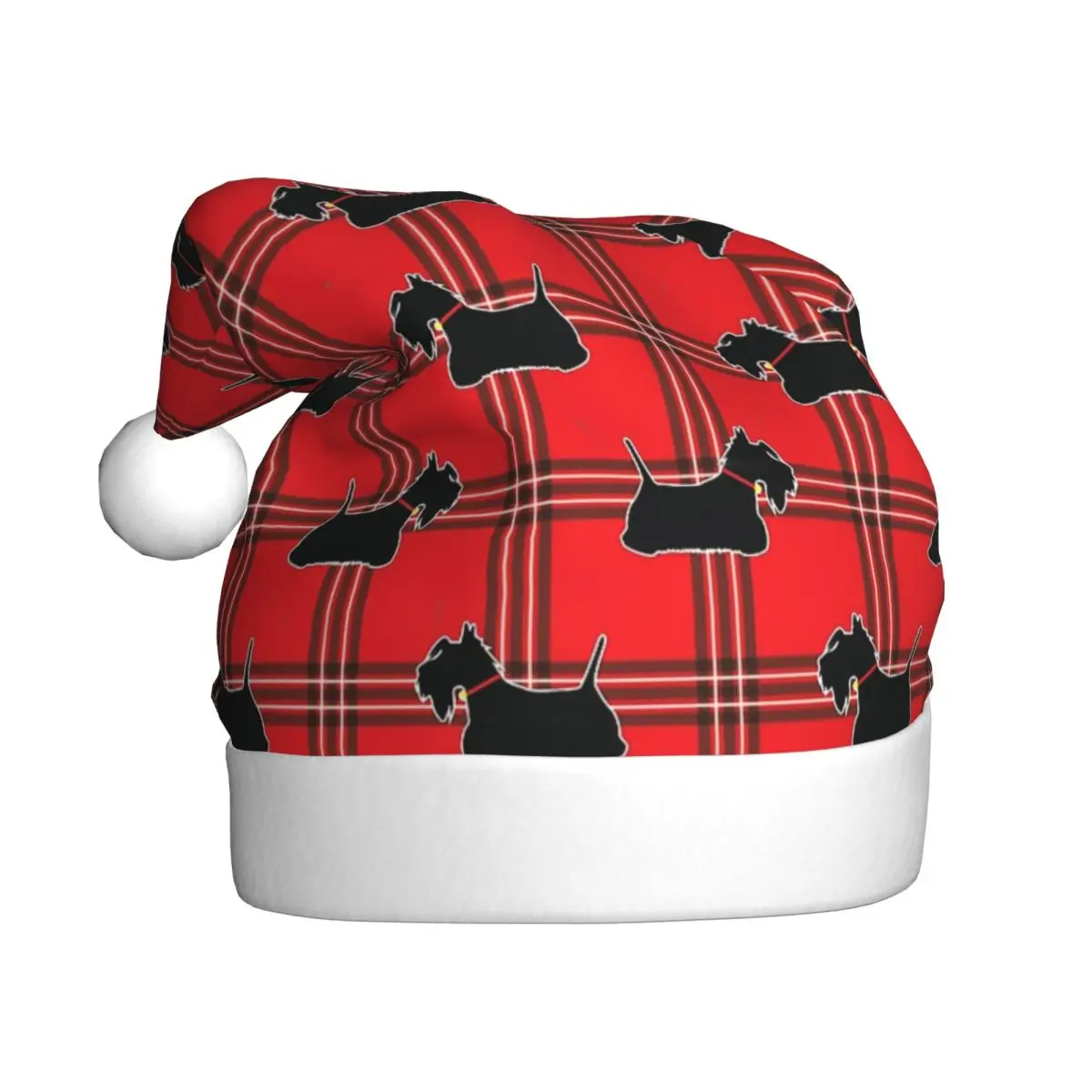 Scottie Dogs Christmas Hat for Adult Men Women Scottish Terrier Dog Tartan Skye Santa Hat Cap Christmas Party Decoration Gift