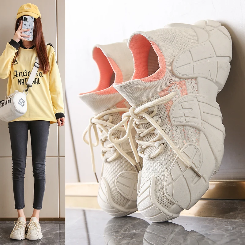 

Women's Lace Up Mesh Chunky Platform Sneakers 5.5CM Heel Breathable Non Slip Rubber Outsole Multi Color Casual Shoes