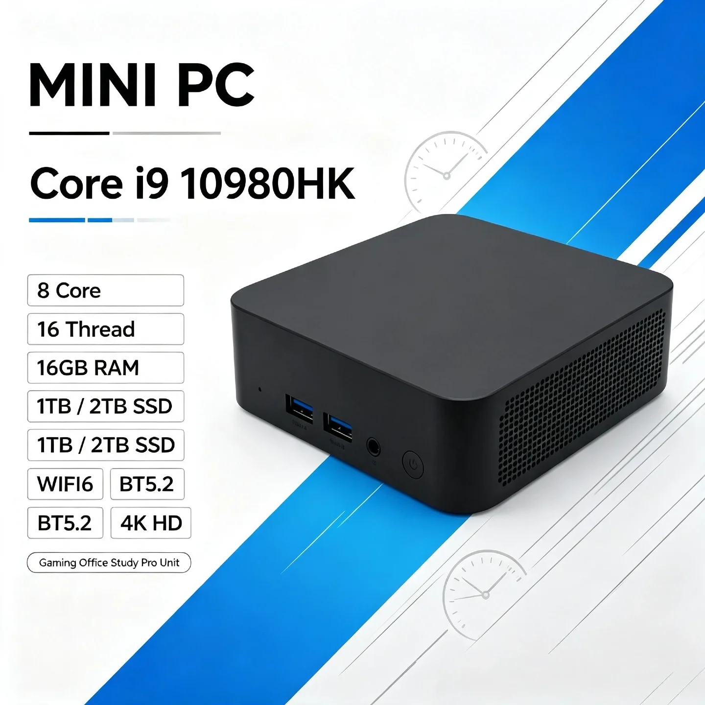 미니 PC 인텔 코어 i9 10980HK 8코어 16스레드 16GB RAM 1TB 2TB SSD WIFI6 BT5.2 4K HD 오피스 게이밍 스터디 프로 유닛