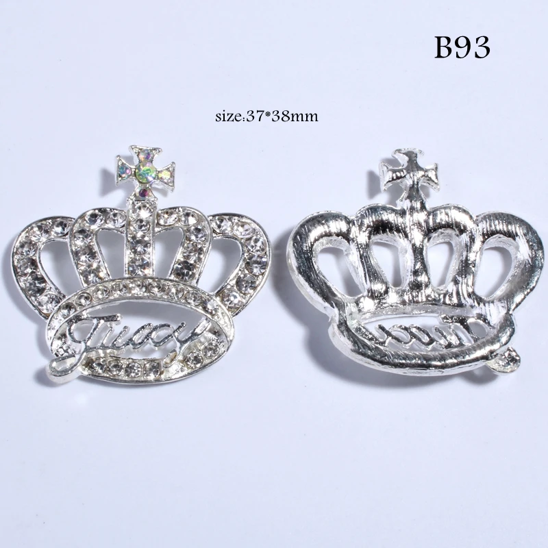 5PCS 37*38MM Vintage High Quality Crown Shape Rhinestone Buttons For Clothing Decoration Clear Silver Crystal Button For Shoes