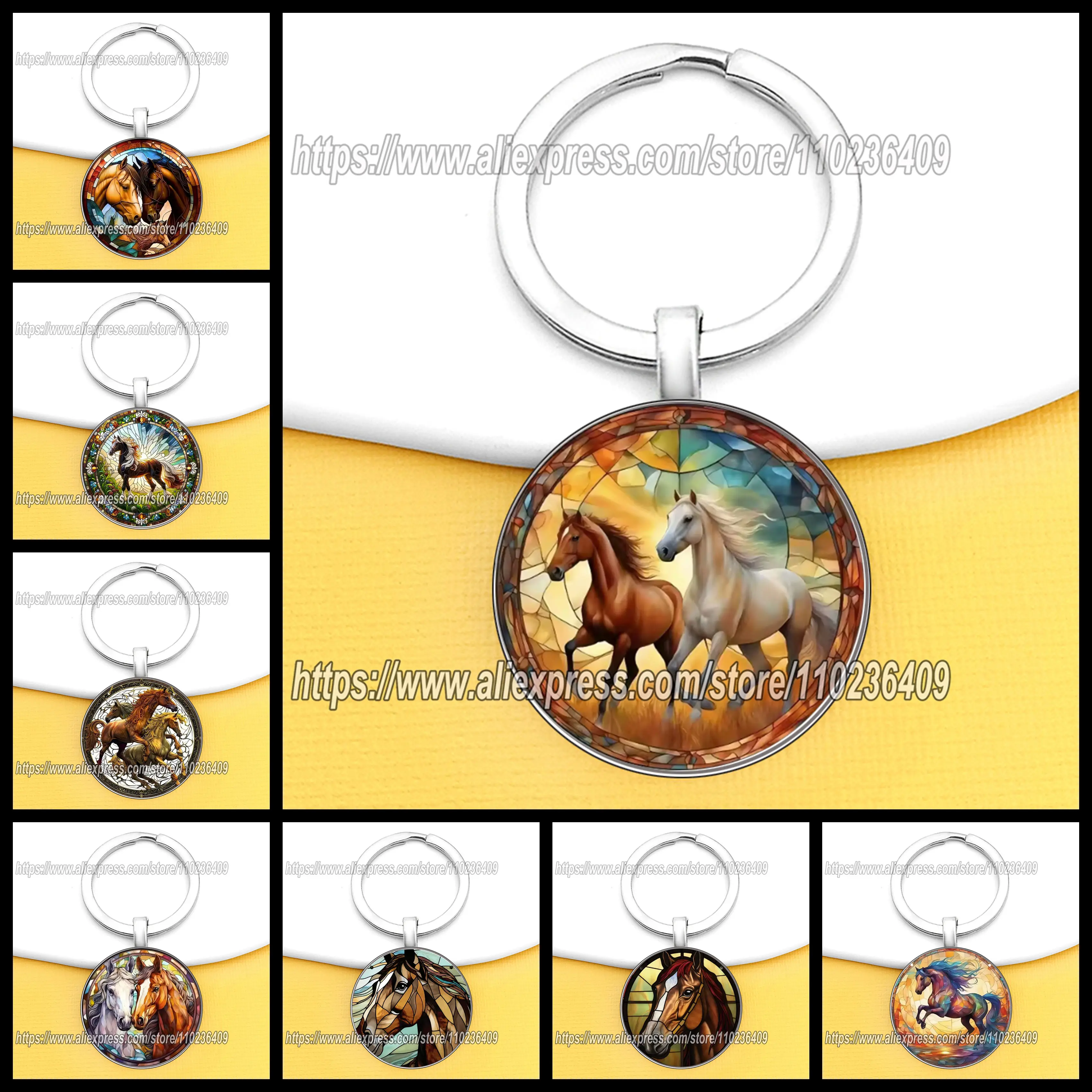 1pc Horse Keychain Animal Running Horse  Glass Cabochon Keychains Gift for Man Fashion Jewelry