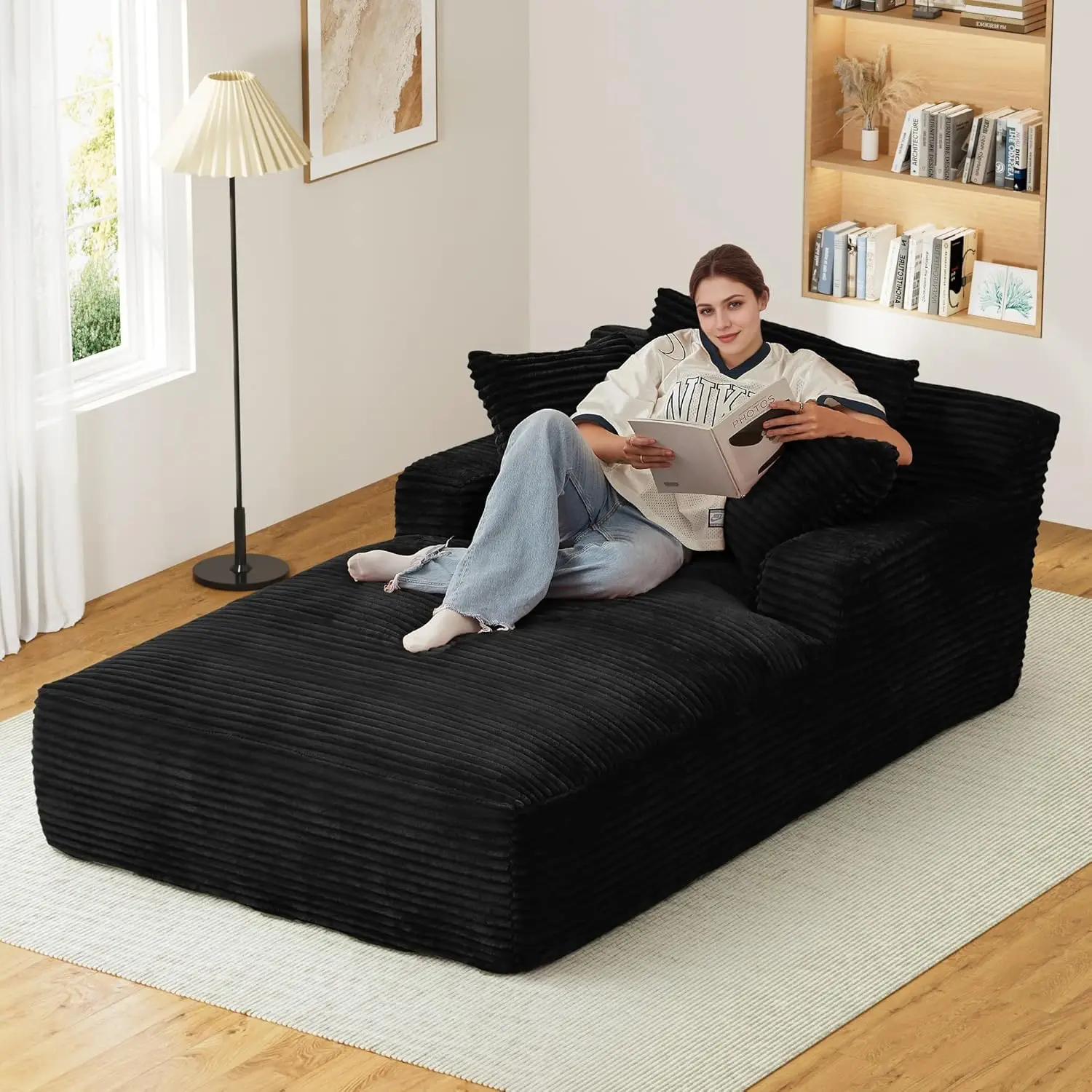 Espreguiçadeira interna, 50 "L x 76" D Espreguiçadeira de veludo de pelúcia sem desossado com encosto engrossado e assento alto profundo confortável