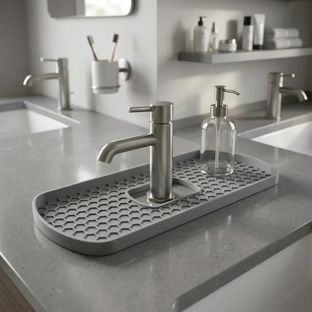 35x17x2cm Grey Silicone Toilet Tank Tray No Drill Mounting for Toiletries Sink Drain Storage Bathroom Accessory