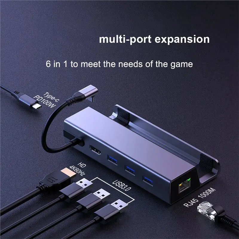 Leading--Compatible 4K 60Hz Docking Station HUB For Steam Deck 2.0 Dock With Gigabit Ethernet 3 USB-A 3.0 PD100W Charging