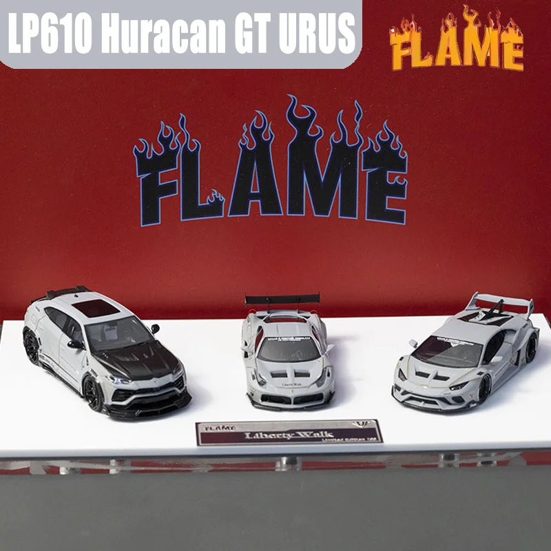 รถของเล่นโลหะผสม Flame 1/64 LP610 Huracan GT URUS 458GT LBWK ของสะสมโมเดลรถหล่อขึ้นรูป ของขวัญสำหรับเด็กผู้ชาย