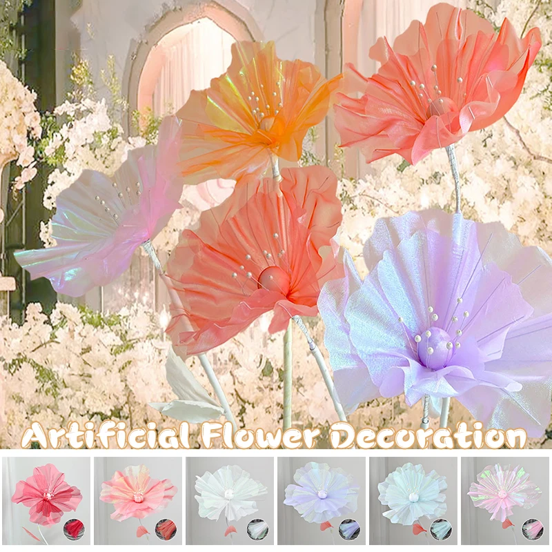 

Large Artificial Realistic Silk Poppy Flower Pink Blue White Petals Head Home Decoration Wedding Party Floor Display Fake Flower