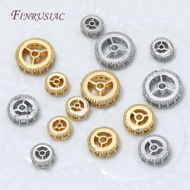 6mm 8mm 10mm 18K Gold Plated Wheel Gear CZ Spacer Beads,Brass Round Beads For DIY Bracelet Necklace Jewelry Making Supplies - view 6
