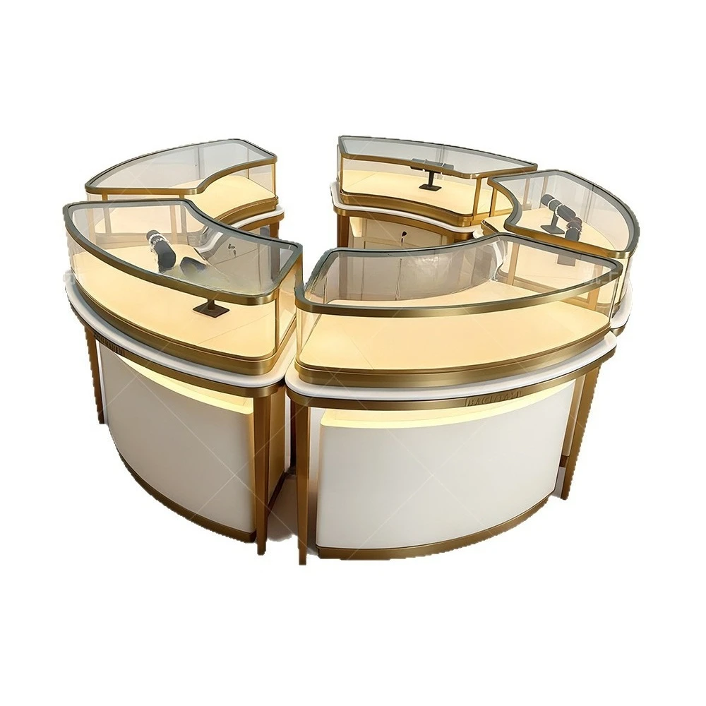 High-end jewelry glass display cabinet Customized luxury curved jewelry counter display cabinet High-end jewelry Nakajima