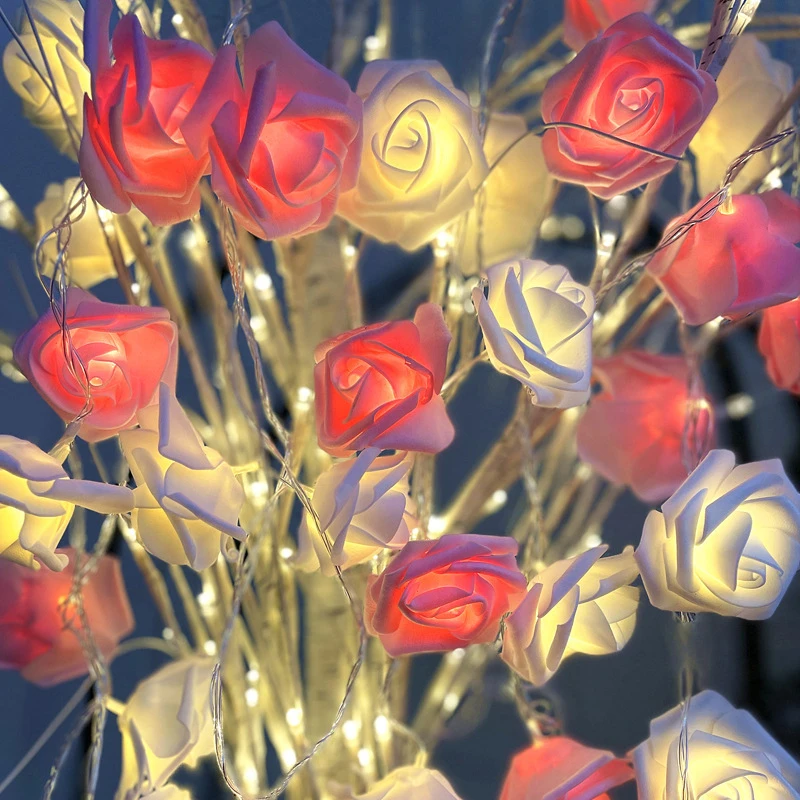 20LEDs Artificial Rose Flower String Lights Battery Powered Birthday Wedding Garland Fairy Light Room Decoration Mother's Day
