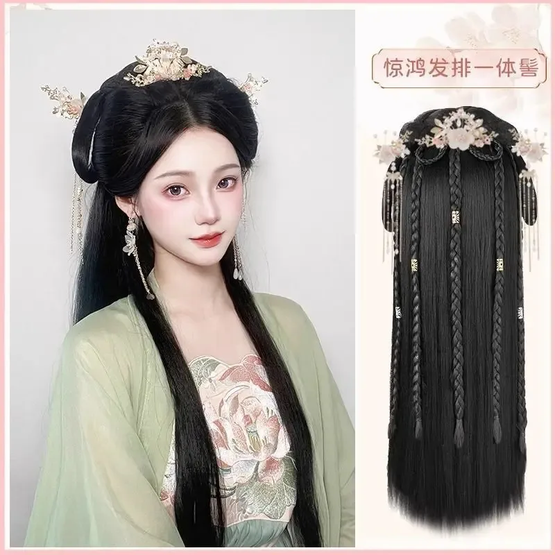 

Women Synthetic Hanfu Headband Hair Extension Chinese Style Cosplay Antique Hairpiece Hair Accessories Headdress Black
