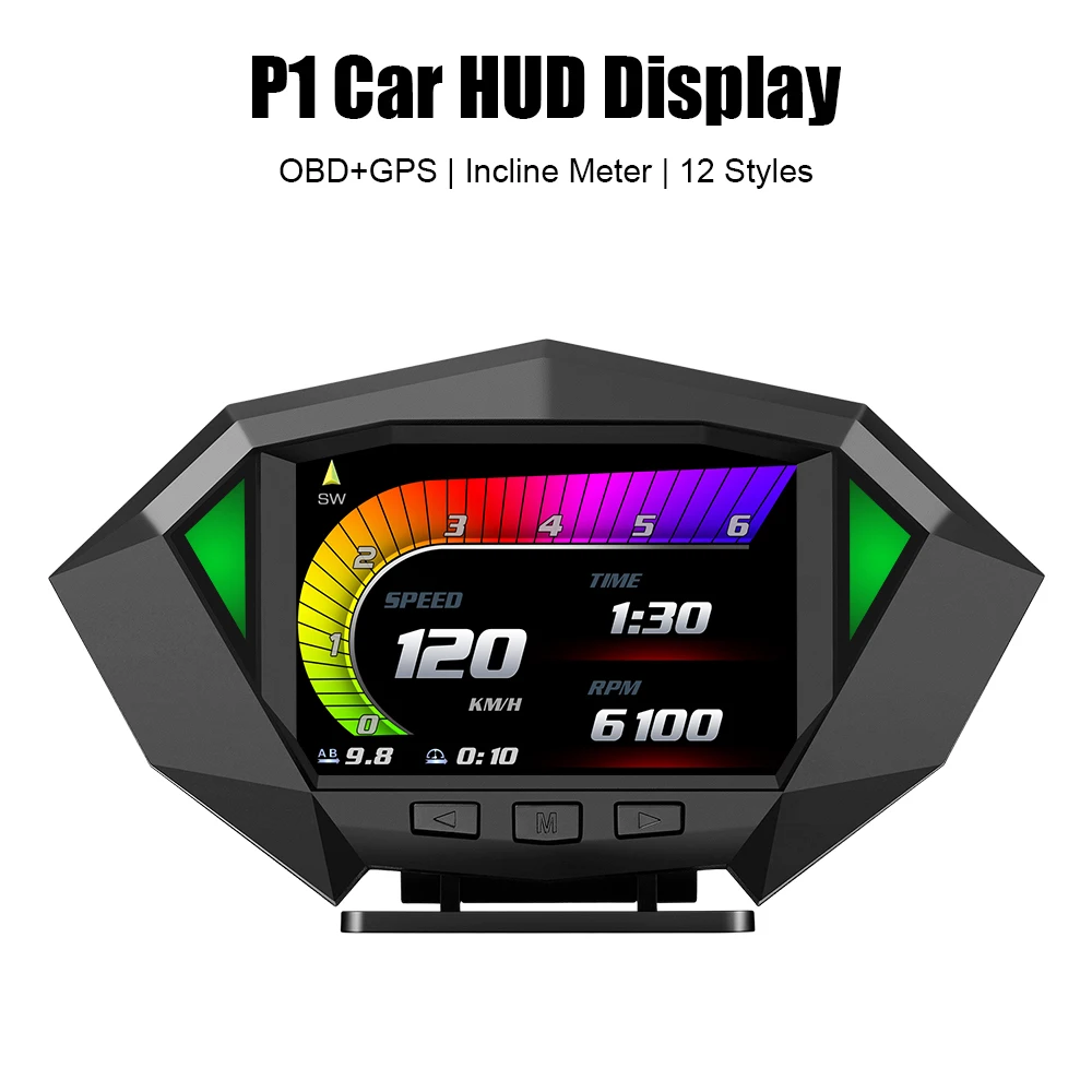 Slope Tilt Meter P1 Car HUD Display Car Digital Speedometer OBD2 GPS Dual System Head Up Display Incline Meter