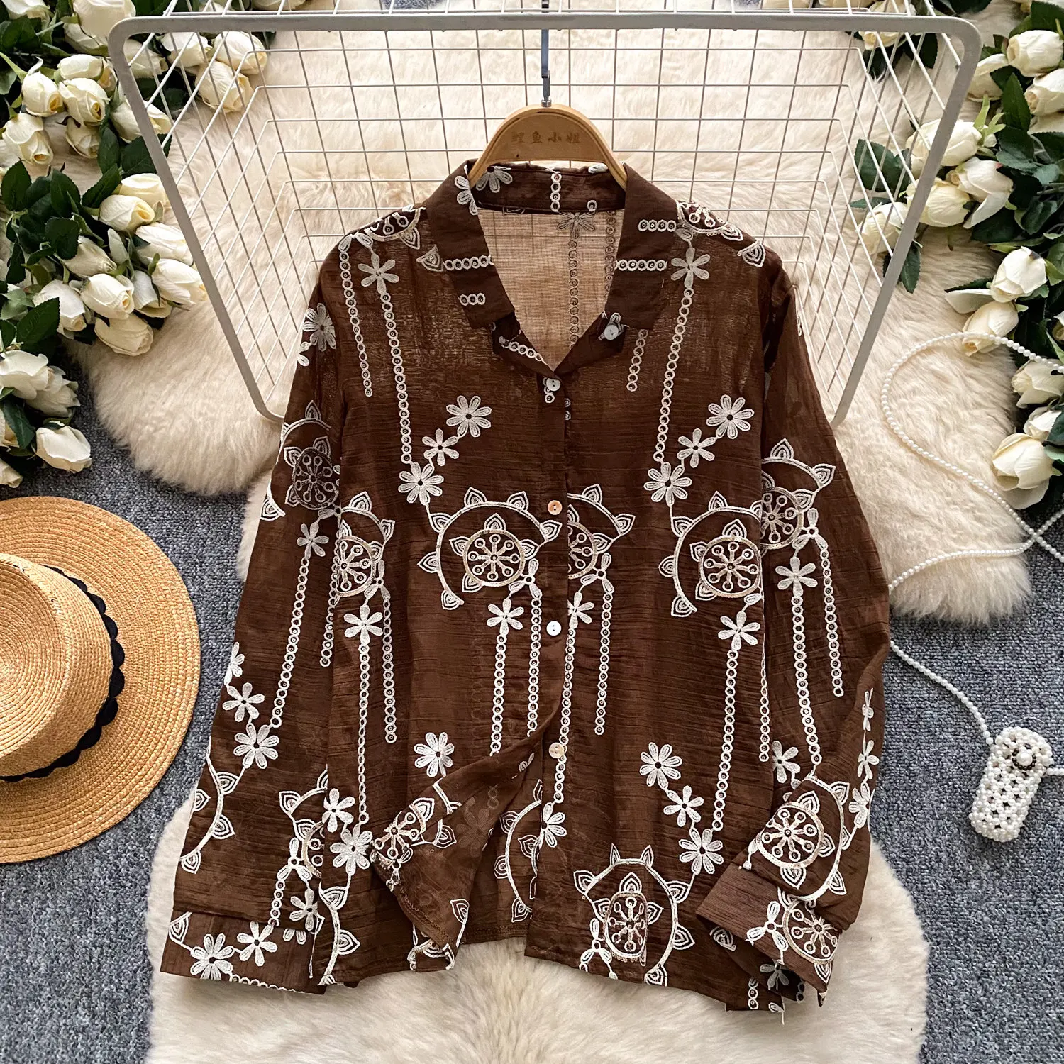 

Женская весенняя рубашка с этнической вышивкой, длинными рукавами, свободного кроя, для повседневной носки, кардиган, элегантный топ, женская блузка BL394