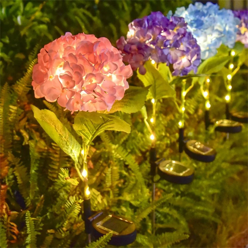 LED Simulation Hydrangea Solar Ground Insert Light Outdoor Waterproof Garden Lawn Light Solar Garden Light ﻿
