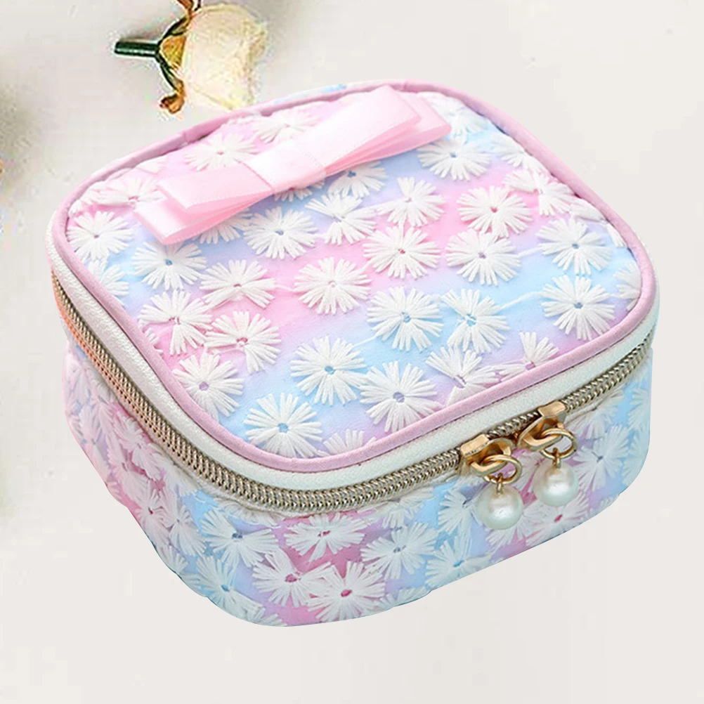 

Mesh Embroidered Sanitary Napkin Storage Bag Organizer Square Pouch With Zipper For Outdoor Travel Office Use Large