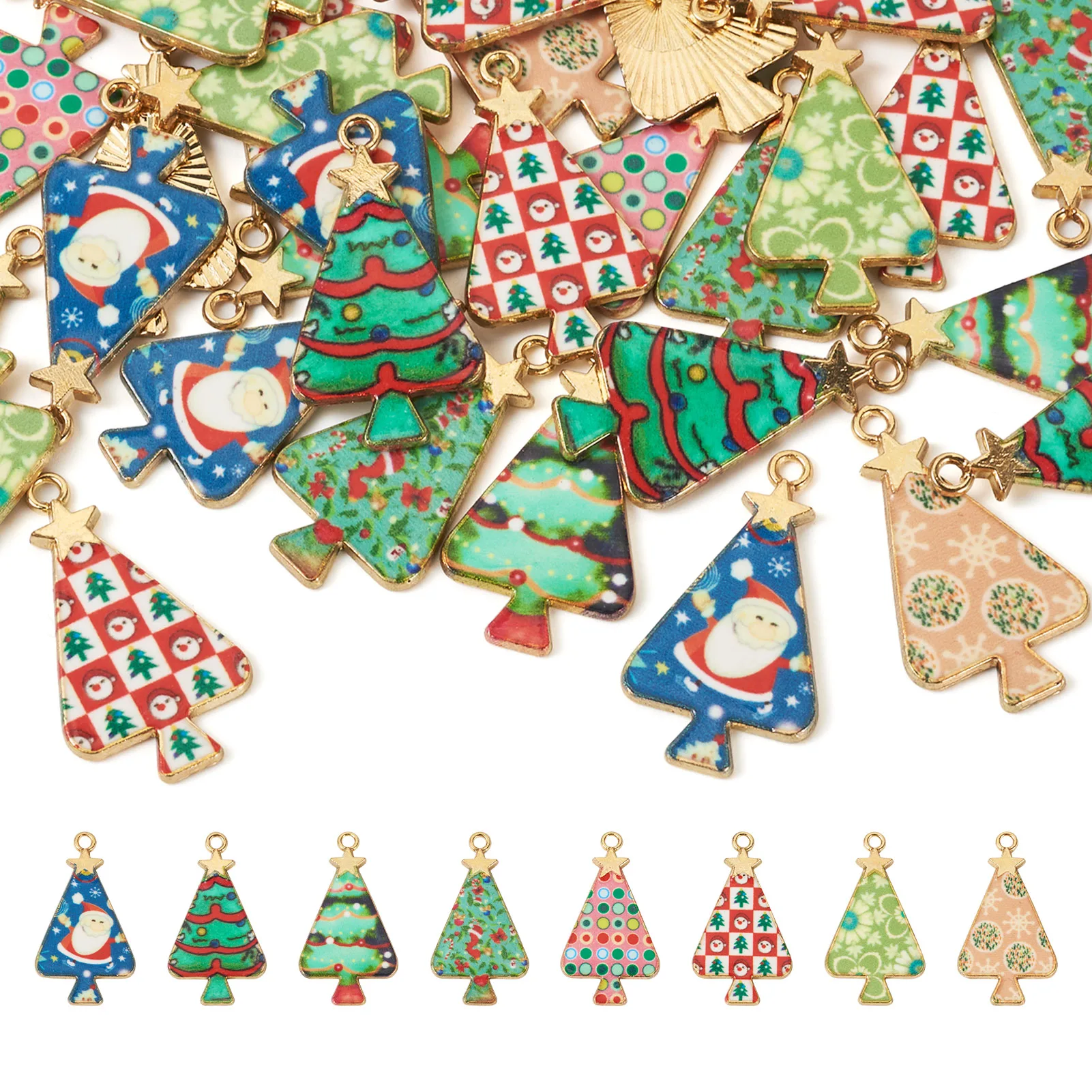 

30Pcs Christmas Theme Rack Plating Alloy Pendants with Enamel Christmas Trees Charm Mixed Color for Making DIY Jewelry Bracelet