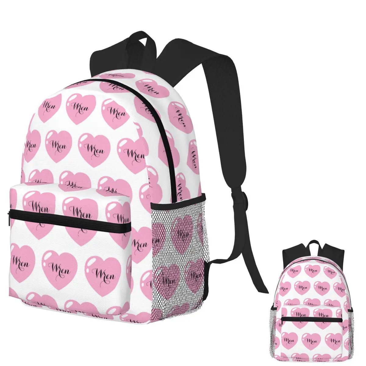 

Wren Name With Pink Heart Student Backpack School Bag Hiking Travel Daypack for Boys Girls Fashion Bookbag Shoulder Bags