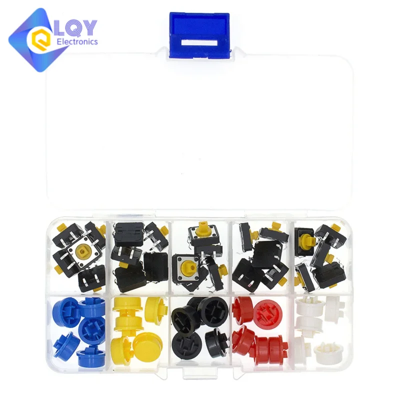 LQY 25PCS Tactile Push Button Switch Momentary 12*12*7.3MM Micro switch button   25PCS Tact Cap(5 colors)