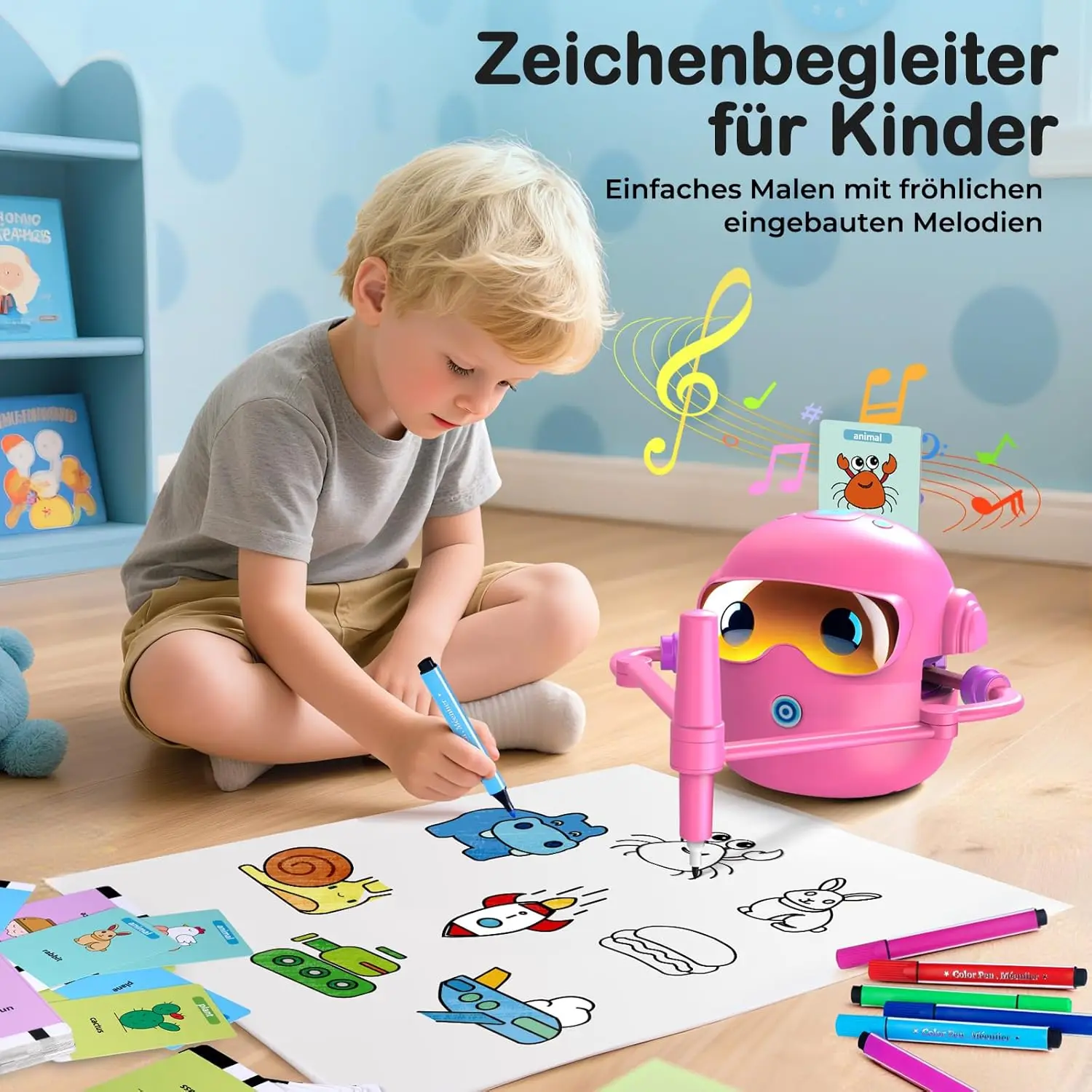 Robot de dessin pour enfants, jouets d'apprentissage de la peinture Montessori, jouet éducatif interactif vocal pour l'apprentissage précoce, jouet de dessin pour garçons et filles