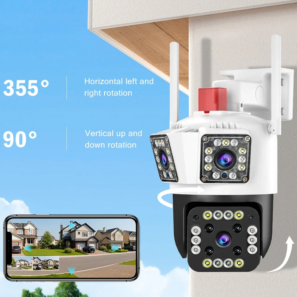 Legendsafe 6K WIFI IP Outdoor 12MP Camera Motion Tracking PTZ 4K Video Camera Three Lens Three Screen Waterproof Security System