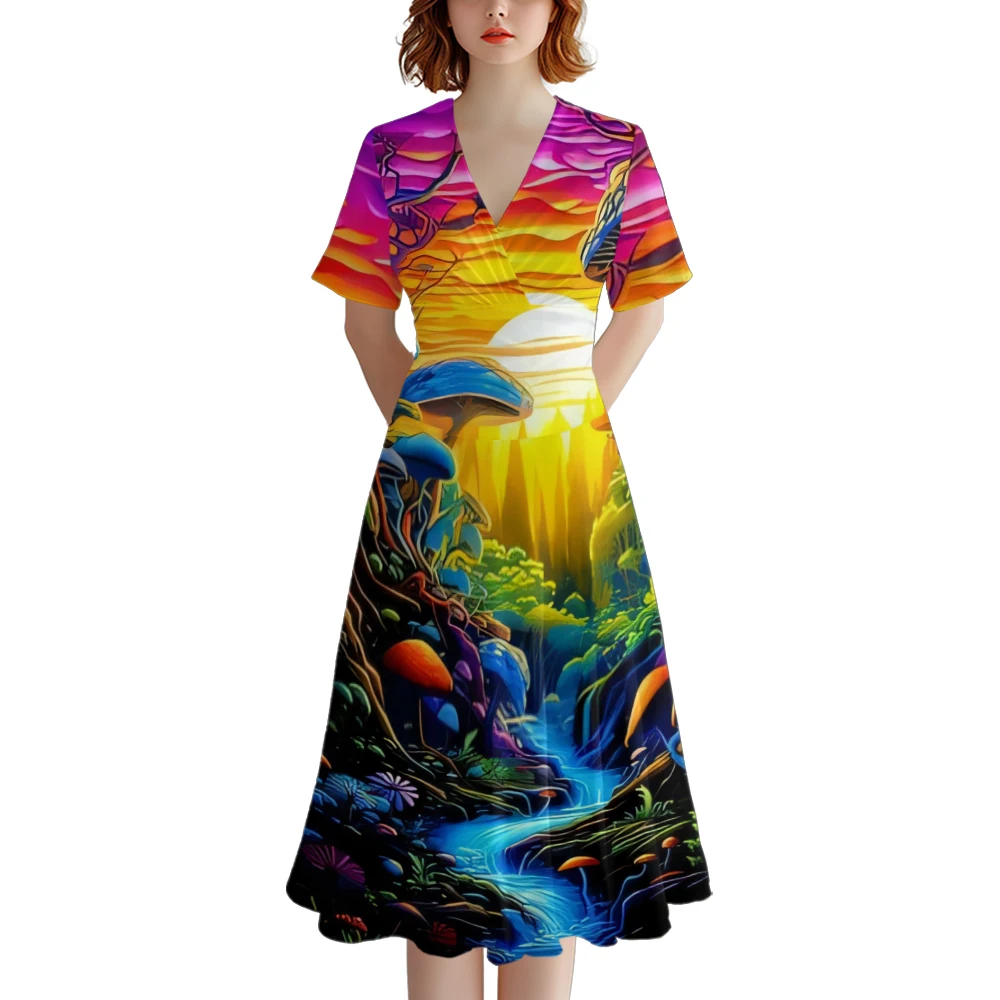 Zomerjurk V-Hals Stijlvolle Feestjurken Mode Vrouwen Psychedelische Jurk A-Lijn Avondjurken Chique Gewaad Trendy Meisje Vestido