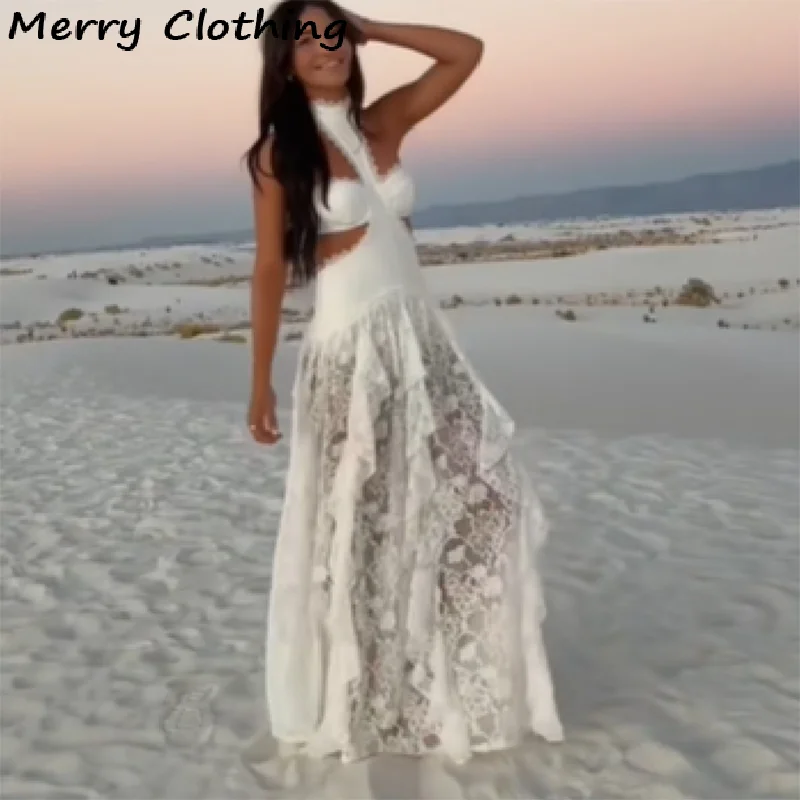 مثير الدانتيل المرقعة فستان المرأة الجوف خارج أكمام نادي الحفلات تنورة طويلة انظر من خلال الرسن ثوب مسائي عطلة سيدة الجلباب