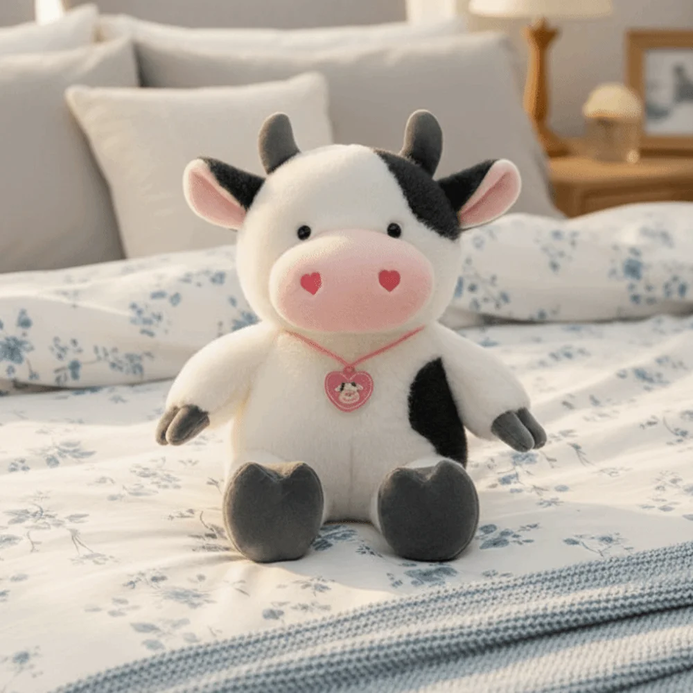 Travesseiro de dormir dos desenhos animados vaca pelúcia boneca fofo macio animais vaca brinquedos bonito kawaii vaca brinquedo de pelúcia presentes para amigo
