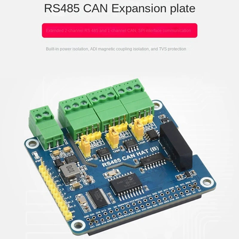 For Raspberry Pi 4B Isolated Dual Rs485 Can Interface Expansion Board Gigabit Ethernet Power Isolation Protection Durable