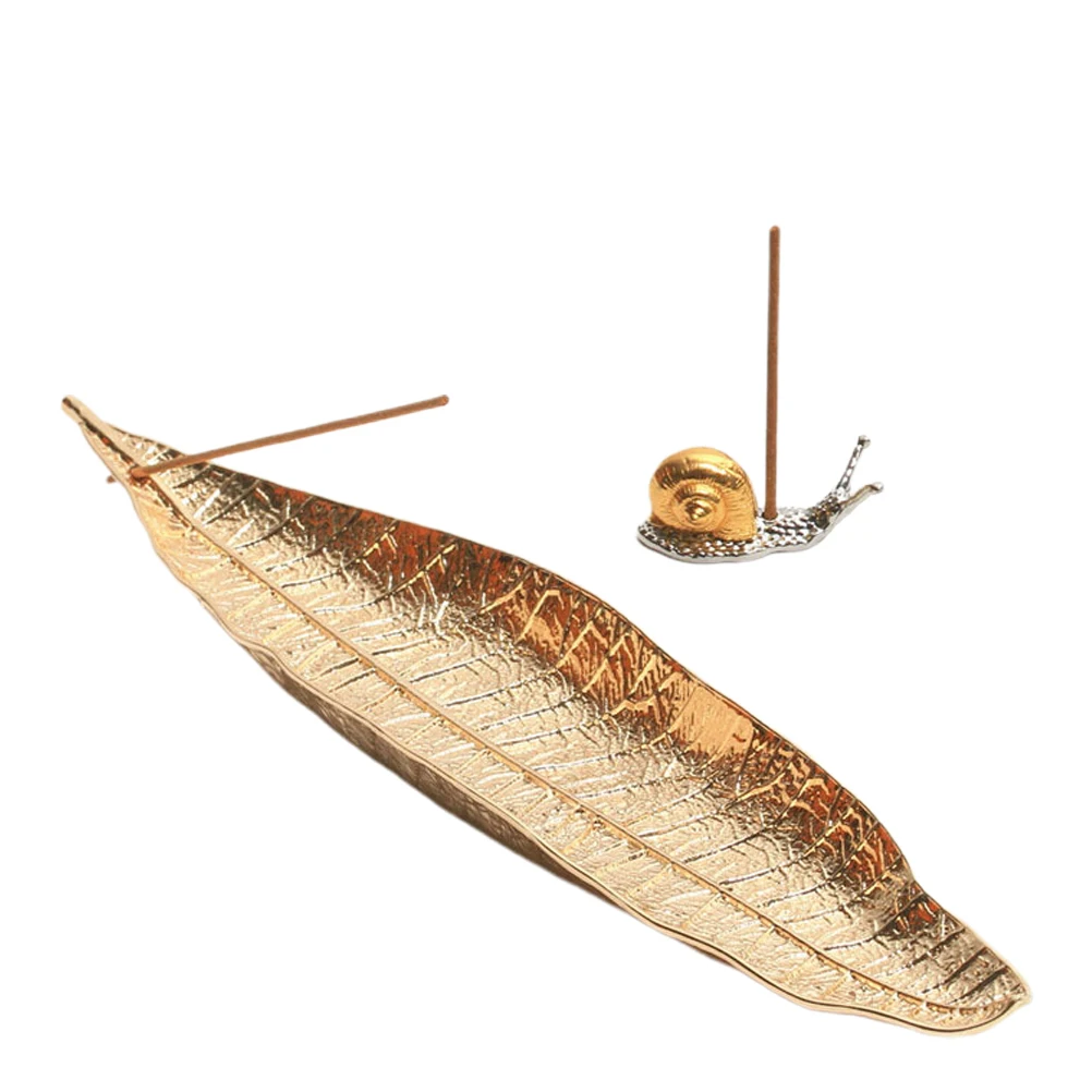 

Bodhi Leaf Incense Holder Zinc Alloy Burner Plate for Study Meditation Sauna Room Tea Room with Snail Rack