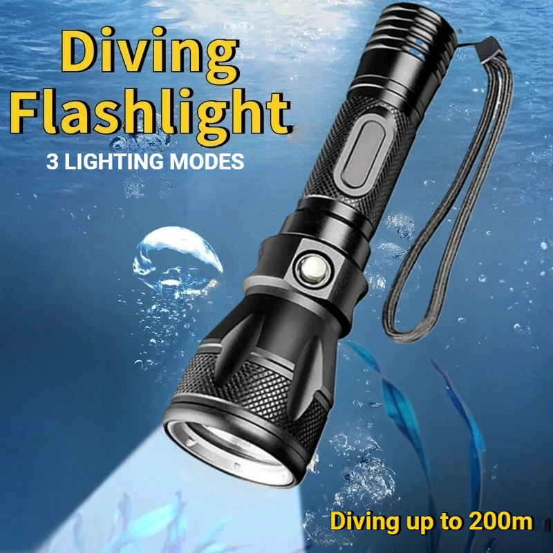 

Профессиональный мощный фонарик для дайвинга, дальний свет, аварийное подводное освещение, 3 режима освещения для рыболовного патруля