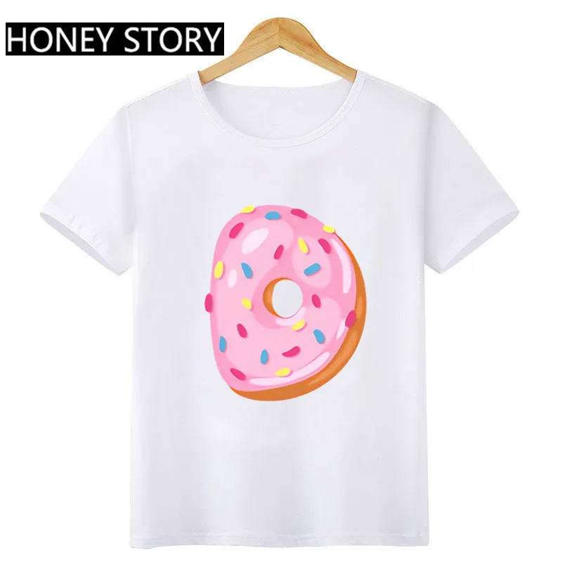 Pink Donut 26 English Letters ABC Cartoon Printed Children's Round Neck Short Sleeve for Boys and Girls